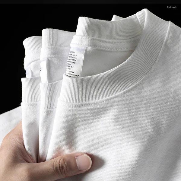 Erkek Tişörtleri Ağır Siklet Pamuk T-Shirt Yaz Gevşek Beyaz Kısa Kol Hong Kong Stil Süper Ateş Büyük Boy Yarım Doğru Renk