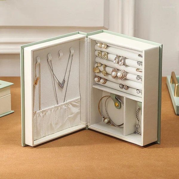Мешочки для ювелирных изделий из искусственной кожи, коробка в форме книги, браслет, ожерелье, органайзер для хранения, чехлы, держатель для сережек, кольцо, подарок, откидная крышка, большая вместимость
