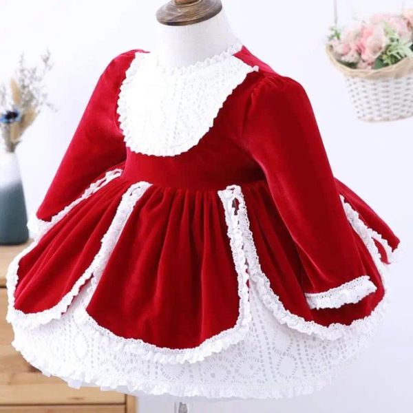 Robes fille automne hiver espagnol Lolita princesse velours robe de bal robe bébé dentelle couture fête d'anniversaire noël pâques