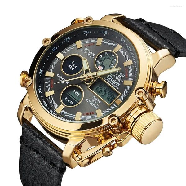 Orologi da polso Orologio da uomo multifunzionale in pelle Moda Impermeabile Data Quarzo Elettronico Doppio movimento Cronografo Orologi maschili luminosi