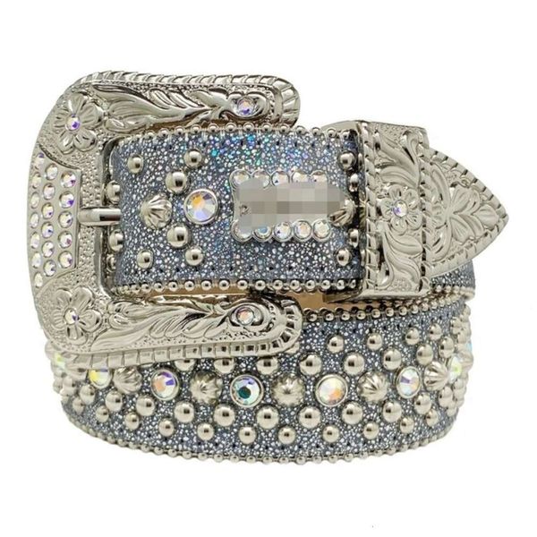 Cintura simon bb con diamanti tempestati di cristalli tempestati di bling Donna casual Designer in pelle per uomo Cintura con fibbia con rivetto con diamante pieno Diamante brillante Flash Diamante Lussuoso