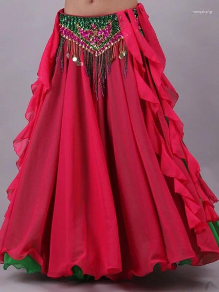 Palco desgaste adulto xinjiang dança folclórica dupla camada chiffon vestido grande balanço saia quadrada barriga traje