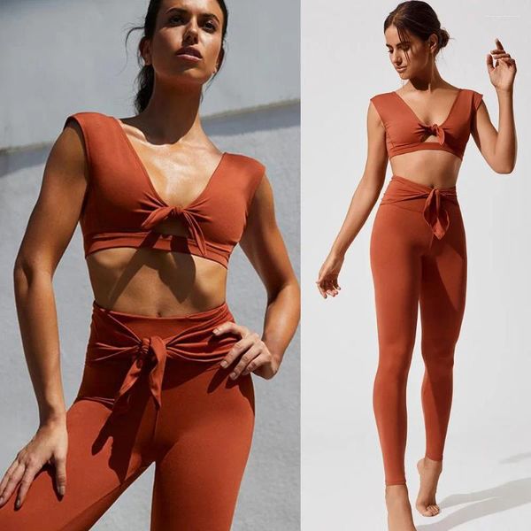 Yoga Kıyafetleri 2024 Kadın Zarif Pantolon Yüksek Bel Streç Dantel Yukarı Sıska Saat Sokak Giyim Spor Tayt Seksi mahsul üst