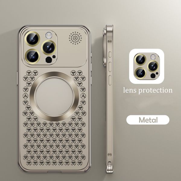 Custodia per telefono con magnete per dissipazione del calore in metallo di design di lusso per iPhone 15 14 13 12 Pro Max 14Plus Pellicola per lenti Aromaterapia Copertura di raffreddamento rimovibile