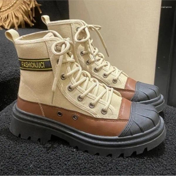 Stiefel Ankle Booties für Frauen Low Heel High Top Sneakers Damen 2024 Winter Damen Casual Combat Boot Lace Up