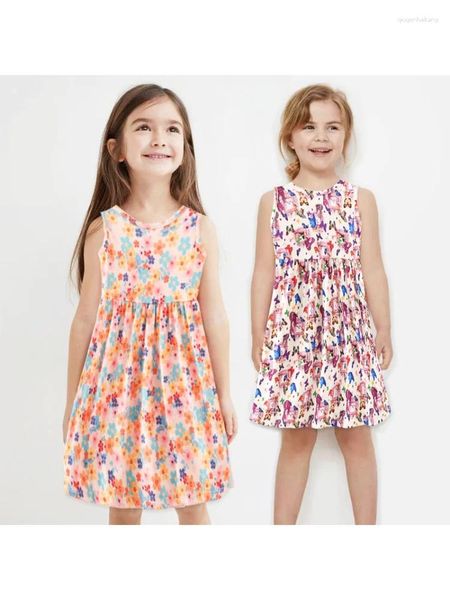 Vestidos de menina meninas verão vestido suspensor vestido de verão estampa padrão estilo fofo tecido de seda de leite