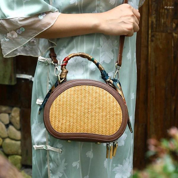 Duffel Çantalar Bambu Dokuma Moda Çanta Deri Çanta Crossbody Omuz Kadın Cep Telefonu Kıdemli Niş