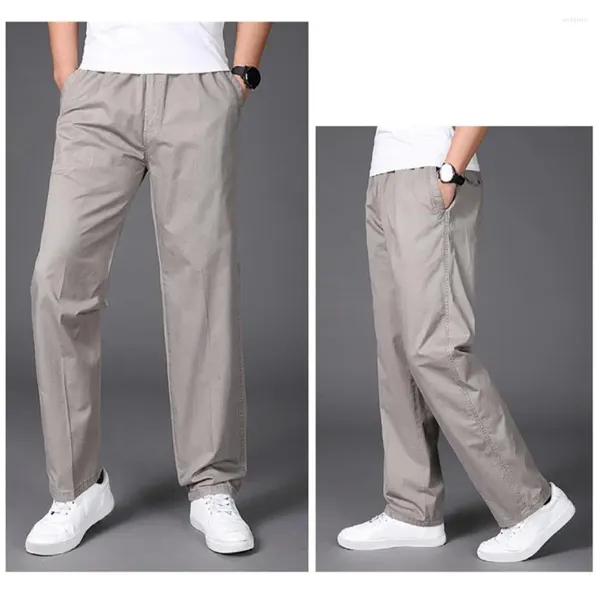 Pantaloni da uomo in cotone traspirante Cargo versatile Vita media elastica Gamba larga Taglie forti Tinta unita Liscio Morbido Sport