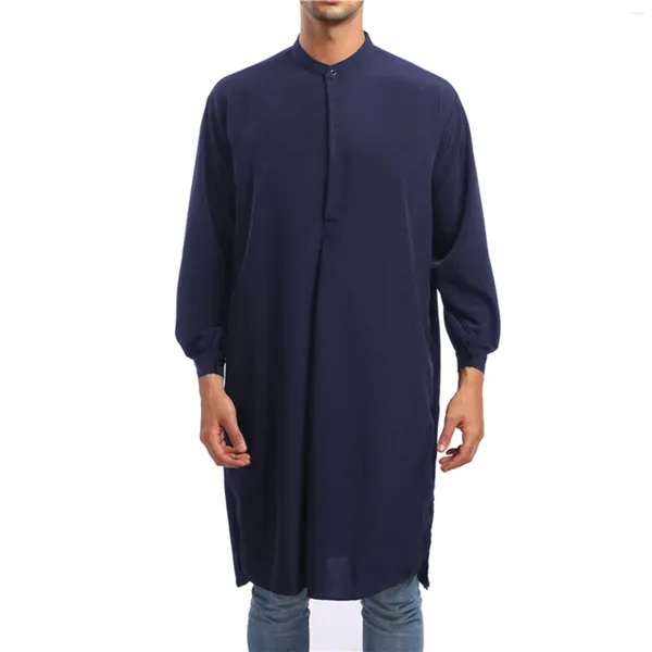 Camicie casual da uomo Solido abito musulmano camicia lunga maschile stile arabo moda semplice abiti a maniche per uomo formale Ropa Hombre 2024 vendita