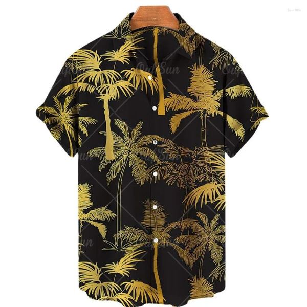Herren-Freizeithemden, 2024, Kokosnussbaum-Druck, kurzärmelig, Hawaii-Hemd, Einknopf-Revers, Strand, 5XL