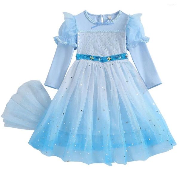 Платья для девочек, коллекция 2024 года, платье-накидка принцессы, весенне-осеннее праздничное платье с длинными рукавами для детей, детская одежда для ролевых игр, От 2 до 8 лет