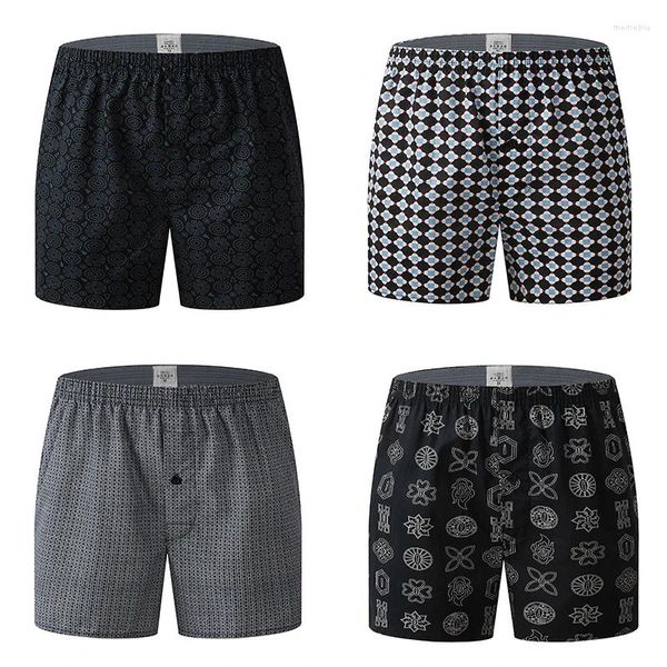 Unterhosen Herren Baumwolle Boxershorts Lässig Plaid Elastischer Bund Herrenunterwäsche Gewebt Für Zuhause Lose Atmungsaktiv