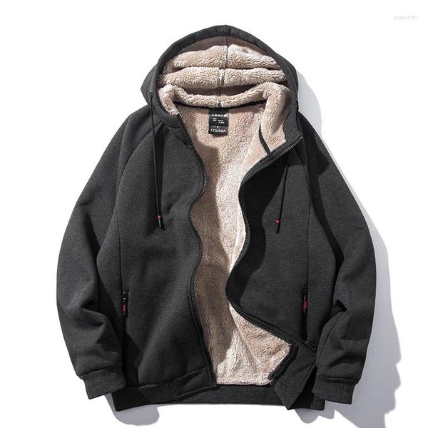 Hoodies masculinos camisola sólida inverno cardigan sweatshirts quente com capuz zíper velo grosso agasalho casual outwears