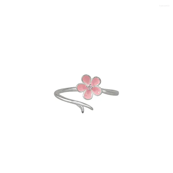 Кольца кластера Ins, японское и корейское женское темпераментное литературное розовое кольцо с цветком персика, простые сладкие цветы, друг, студент