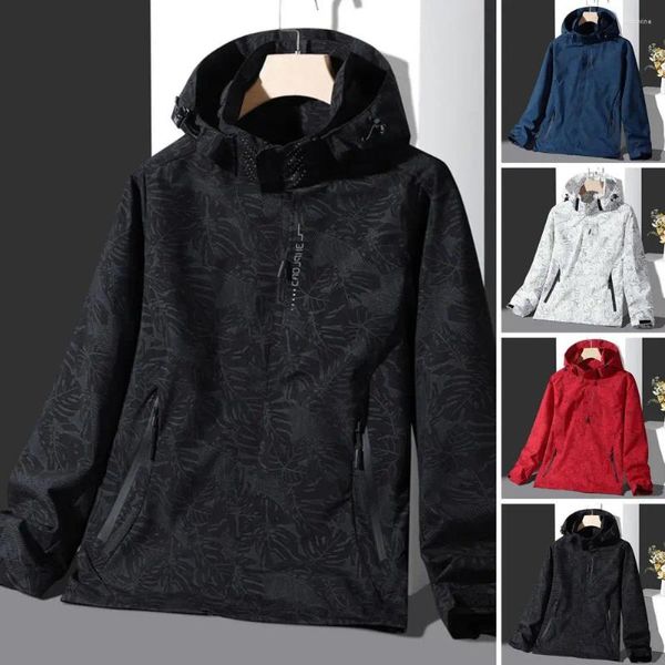 Herrenjacken Herrenjacke, Blattdruck, wasserdicht, mit Kapuze für Paare, stilvoll, winddicht, Outdoor-Bekleidung, Damen, Herbstmantel