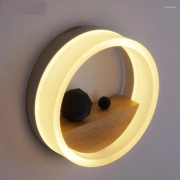 Настенный светильник, современное бра, дерево/акрил, светодиодная прикроватная лампа для чтения, круглая форма, теплый белый цвет для спальни