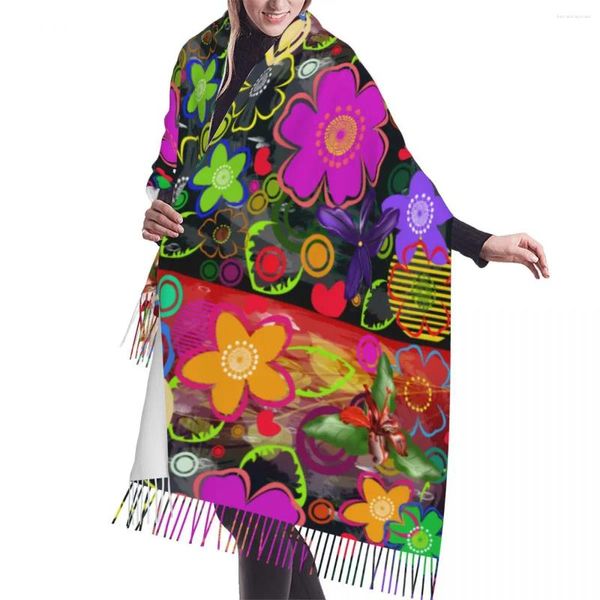Шарфы, зимний шарф с кисточками, абстрактные цветочные декоративные украшения, женский кашемировый шарф на шею, теплая женская шаль из пашмины, бандана