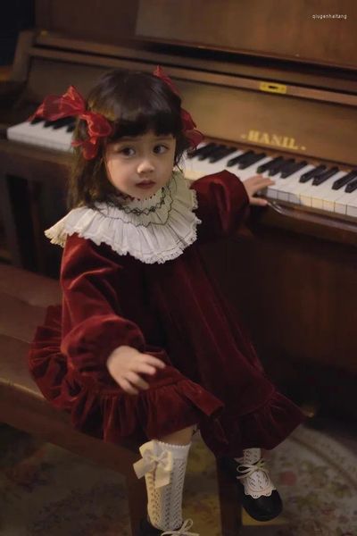 Abiti da ragazza Abiti da ragazza spagnoli vintage per bambini fatti a mano smock rosso per bambini vestiti ricamati per bambini abito di Natale per bambini