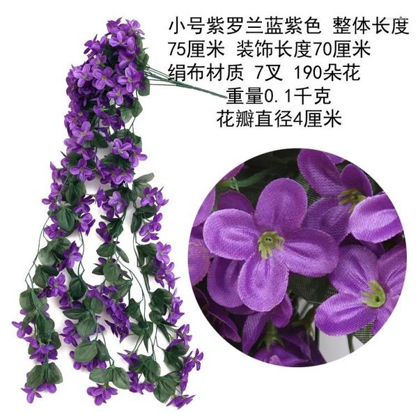 Flores decorativas colgante de seda violeta flor Artificial orquídea cesta de pared vid falsa decoración de fiesta