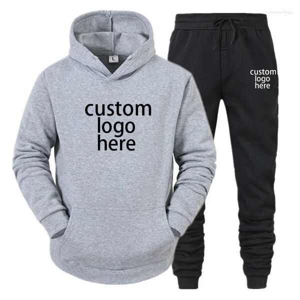 Tracksuits masculinos logotipo personalizado moletom para masculino jogger calças e tops conjuntos casuais para moda coreana diy impressão hoodies homens menino