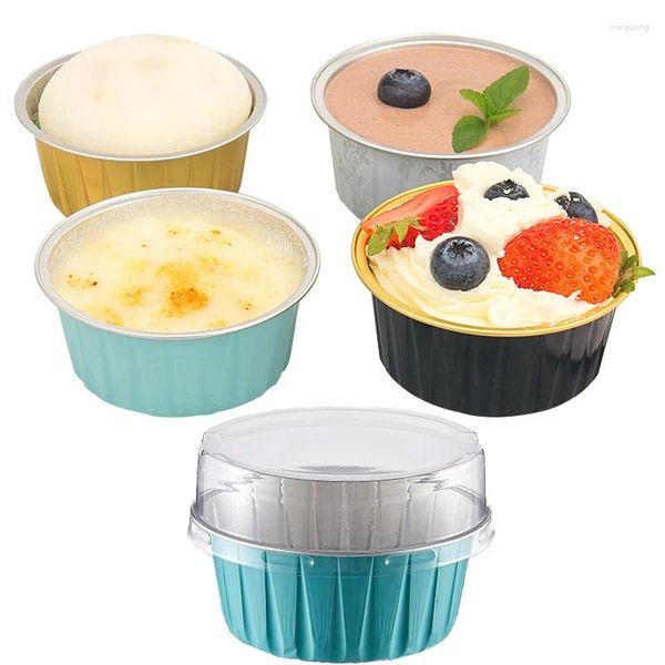 Backformen 100 Stück 125 ml Aluminiumfolie Einweg-Kuchenbecher Pudding Mousse Dessert Cupcake mit Deckel Gebäck Muffinform