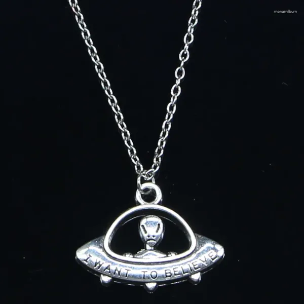 Ketten 20 stücke Mode Halskette 23x30mm Alien ET Glauben Raumschiff Anhänger Kurze Lange Frauen Männer Colar Geschenk schmuck Choker