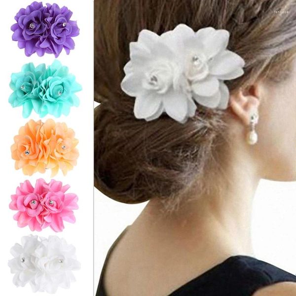 Fiori nuziali Pizzo Barrette Nastro Spilla rosa Fermaglio per capelli bianco