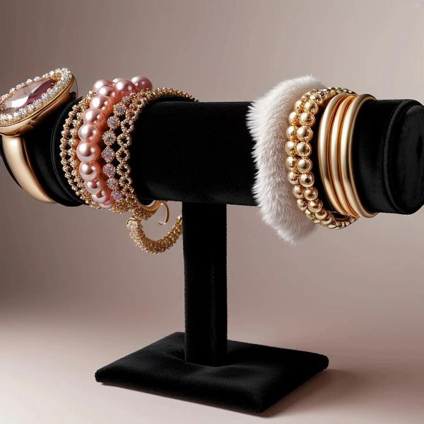 Placas decorativas de camada única pulseira de veludo corrente relógio t-bar rack jóias suporte de exibição duro organizador de alta qualidade display
