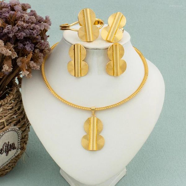 Collana orecchini set gioielli con ciondolo color oro arabo per donne design a forma di zucca clip da sposa gioielli per matrimoni ragazza regalo di Natale