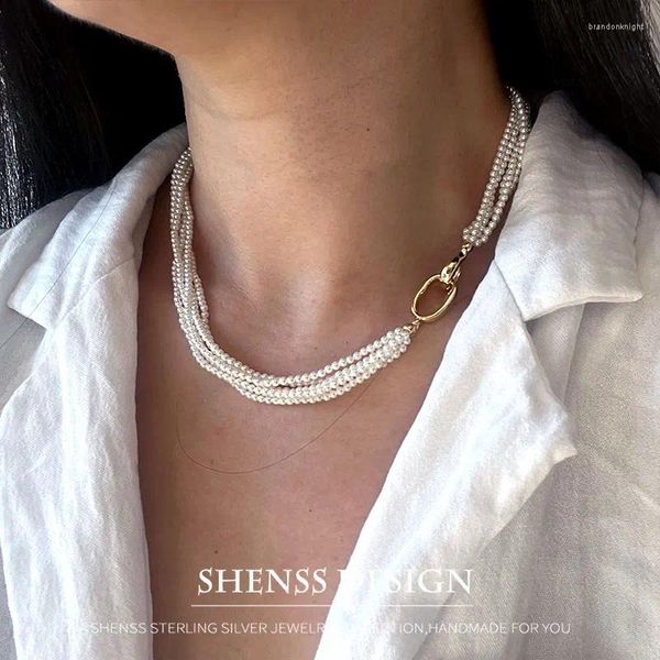 Gargantilha elegante Shell Pearl Necklace Multi Layered Fashion para mulheres