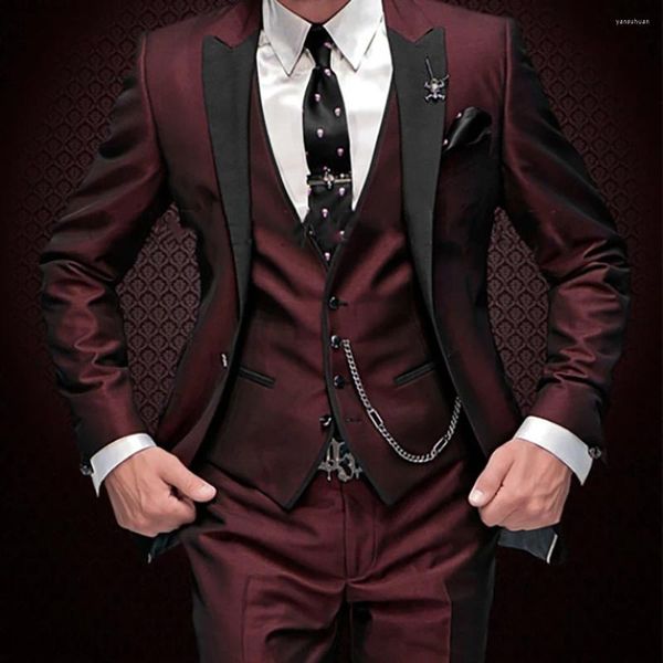 Мужские костюмы Смокинг фрак бордовый с остроконечными лацканами мужской комплект из 2 предметов роскошный классический стиль смокинги для жениха жениха для курящих Homme