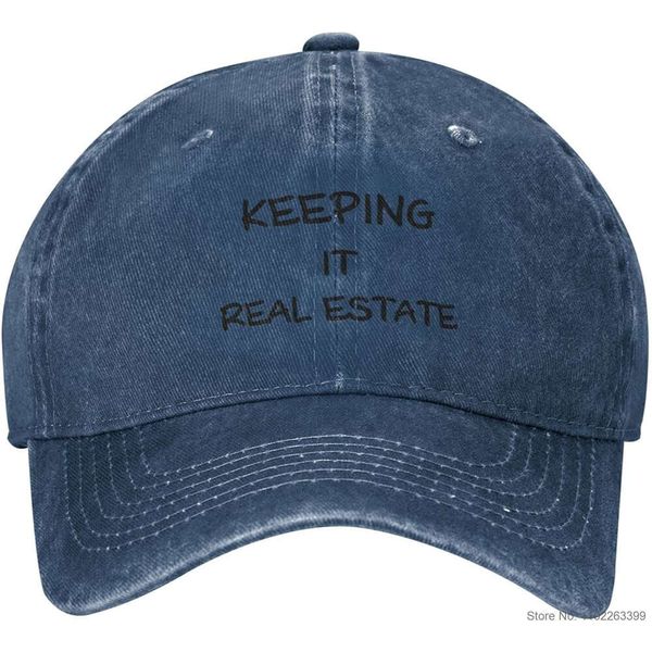 Keep It Real Estate Hat Lavável Boné de beisebol ajustável Chapéu de caminhoneiro Retro Pesca Casual Denim Chapéus Marinha