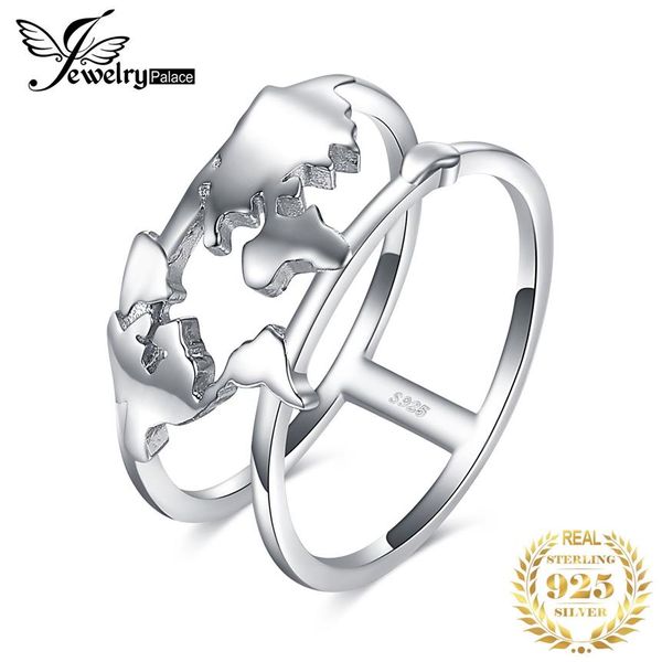 JewelryPalace Weltkarte Ringe 925 Sterling Silber Ringe für Frauen Statement Stapelring Band Silber 925 Schmuck Feiner Schmuck LY312Z