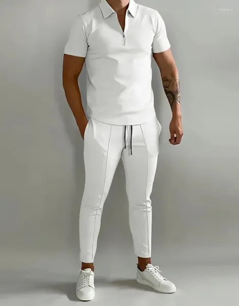 Fatos masculinos primavera e verão conjuntos masculinos lapela camisa polo de manga curta calças esportivas ternos de 2 peças para homens