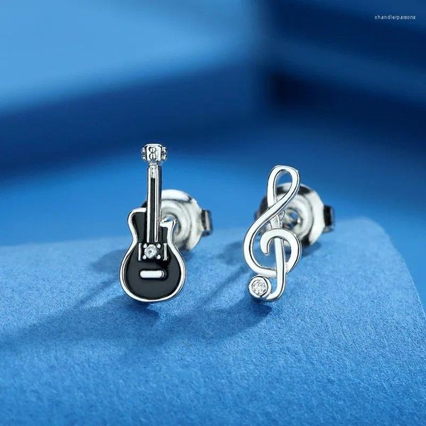 Серьги-гвоздики женские милые серьги с музыкальной нотой винтажные черные гитарные серьги маленькие для женщин простые модные серебряные свадебные украшения в подарок