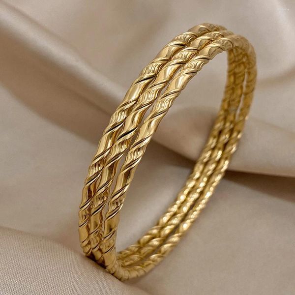 Armreif AENSOA 3 Stücke Gold Farbe Twist Dünne Manschette Armbänder Für Frauen Edelstahl Klassische Chic Gestapelt Tibetischen Buddha Schmuck