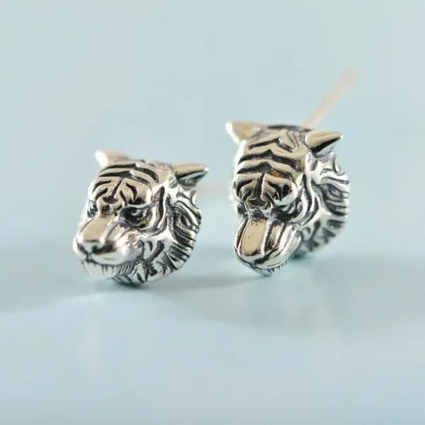 Dangle Brincos Pure S925 Sterling Silver Stud Homens Mulheres Presente Sorte Esculpida Cabeça de Tigre