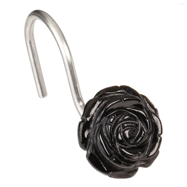 Bolsas de jóias Preto Obsidian Esculpido Rose Cortina de Chuveiro Ganchos Forma de Flor de Aço Inoxidável para Banheiro Rod Home Decor