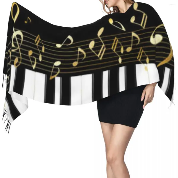 Sciarpe Sciarpa con nappa Grande 196/68 cm Pashmina Inverno Caldo Scialle Avvolgente Bufanda Tastiera di pianoforte femminile e note musicali Cashmere