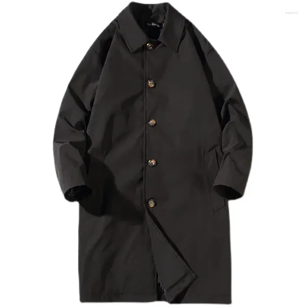 Мужские плащи 2024, весенние мужские черные пальто большого размера, свободные модные повседневные ветровки, мужские корейские красивые пальто средней длины