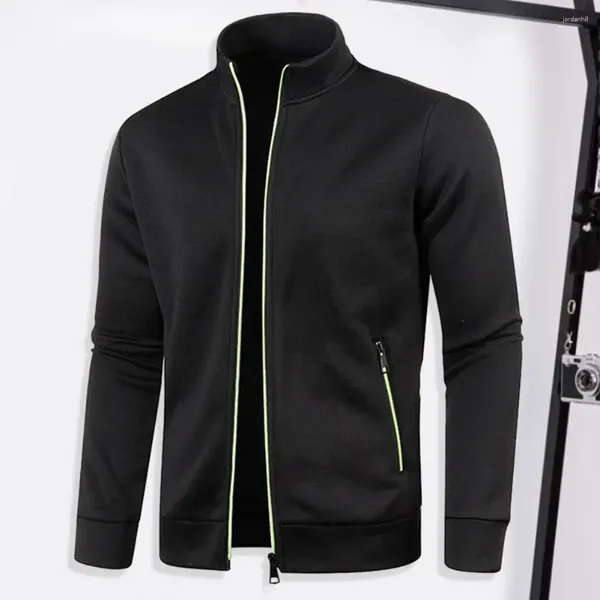 Jaquetas masculinas homens bombardeiro jaqueta manga longa outono casaco gola inverno com proteção de pescoço zip up fechamento grosso para