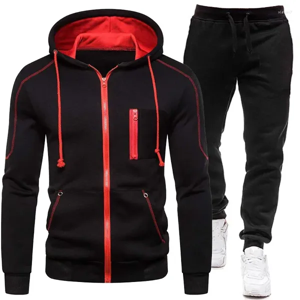 Fatos masculinos moda outono e inverno zíper hoodie calças esportivas 2 peças casual conjunto de roupas esportivas hip-hop rua jogging roupas
