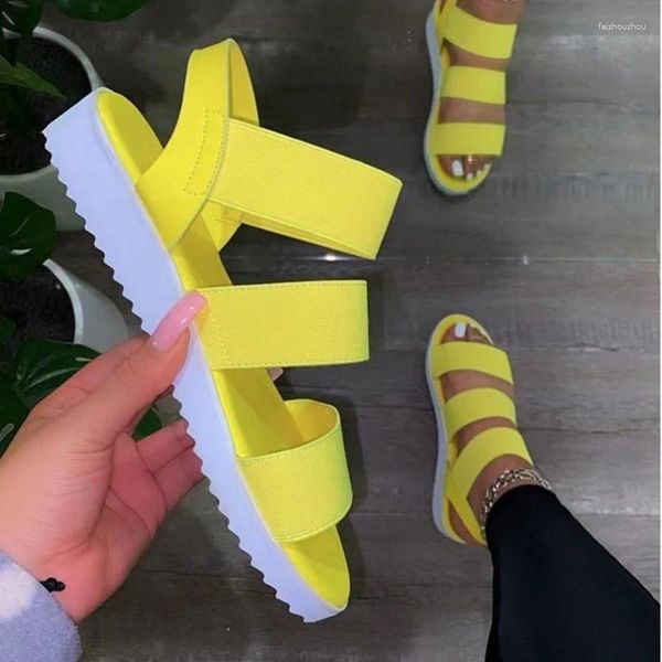 S sandali Summer Women Casual Shoes Cash Solid Color Slip-On Spesso Banda elastico Falti a banda elastico Plus size Sandalo Sandalo Caval