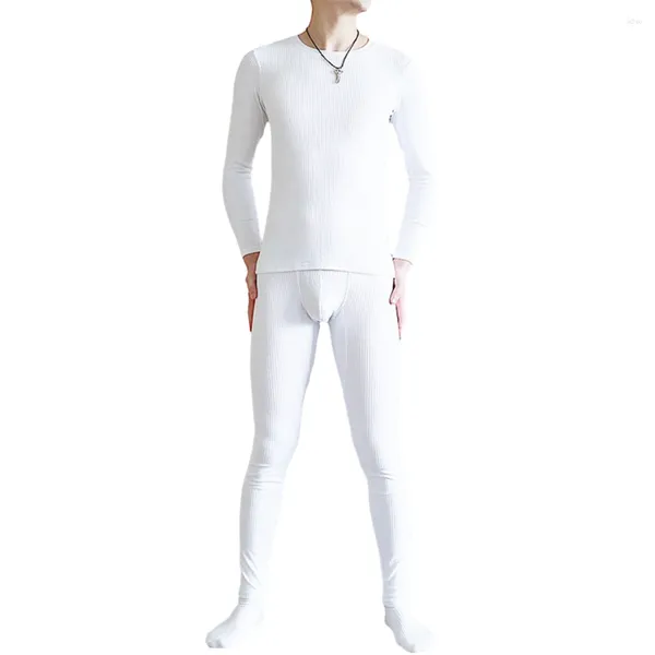 Männer Thermo-Unterwäsche Winter Baumwolle Lange Unterhosen Für Männer O Hals Ärmel Tops Unten Nachtwäsche Unterhemden Mann Kleidung Dessous