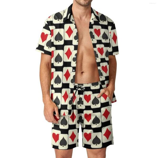Erkeklerin izleri poker gömlek setleri 3d baskılı erkekler rahat moda kısa kollu gömlekler büyük boy plaj şortları Hawaii takım elbise yaz