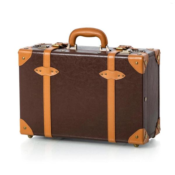 Вещевые сумки COTRUNKGAE 13 дюймов, 16 дюймов, 18 дюймов, сумка для ручной клади из искусственной кожи на ночь, ретро багажник, винтажный чемодан для мужчин и женщин, какао-коричневый