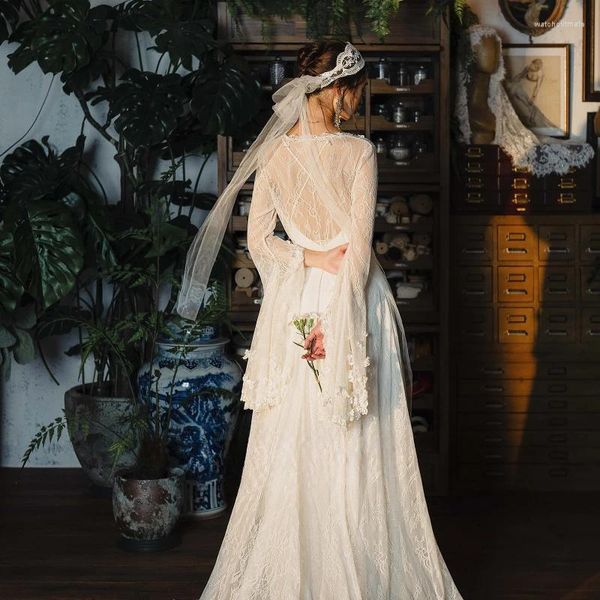 Accessori per fermagli per capelli Abito da donna lungo in pizzo bianco con fiori ricamati Copricapo da sposa vintage Semplice ornamento di moda