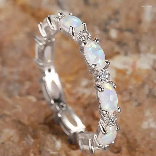 Cluster Ringe Vintage Silber Überzogene Opal Für Frauen Aussage Finger Zubehör Party Chic Mädchen Geschenk Mode Schmuck Jz637