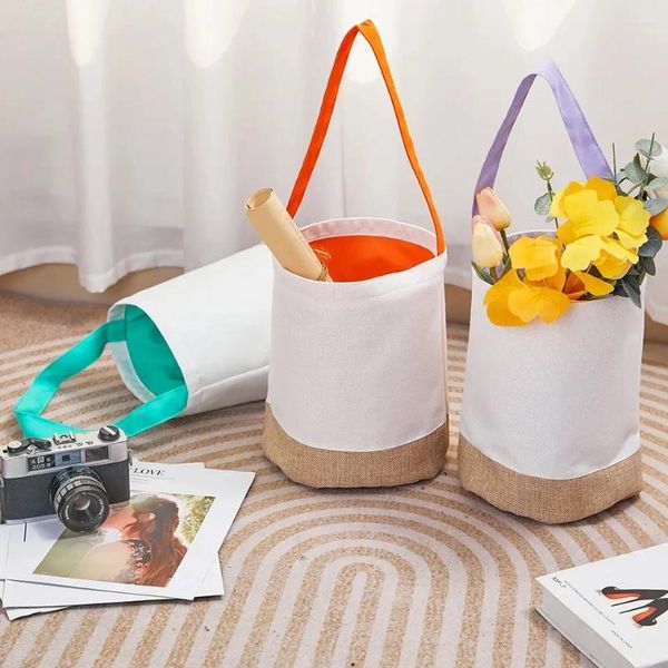 Einkaufstaschen bunt für DIY Po Print Korb Sublimation leere Kinder Geschenke Baumwolle Leinen Süßigkeiten Tasche Handtaschen Ostern Tag