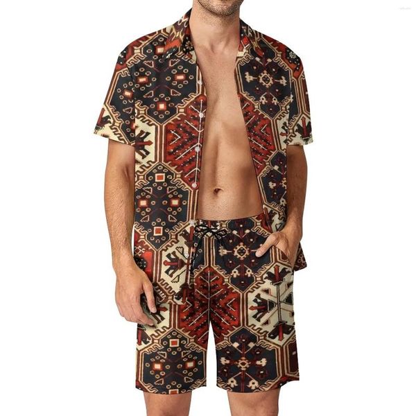 Homens Tracksuits Africano Retro Camisa Conjuntos 3D Impresso Homens Casual Moda Mangas Curtas Camisas Oversized Beach Shorts Ternos Havaianos Verão